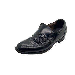 Stafford Mens 608-3984 Black Leather Comfort Slip On Brogue Loafer Shoes Sz 9.5
